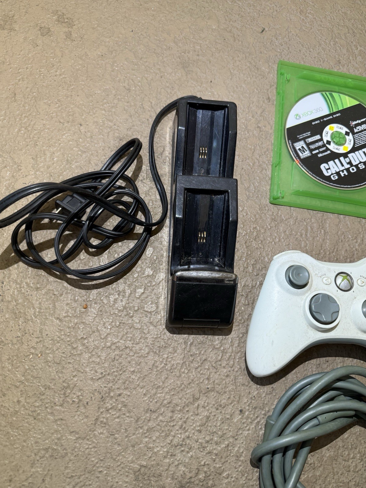 Xbox 360 Lot – 2 Controllers, Power Supply AV Cable, Charging Dock, Kinect power