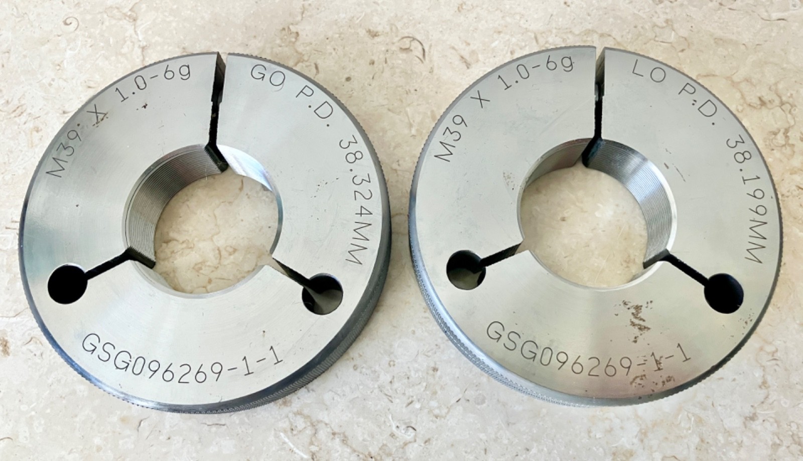 GSG M39 X 1.0 6g METRIC THREAD RING GAGES 39.0 GO NO GO P.D.'S = 38.324 & 38.199
