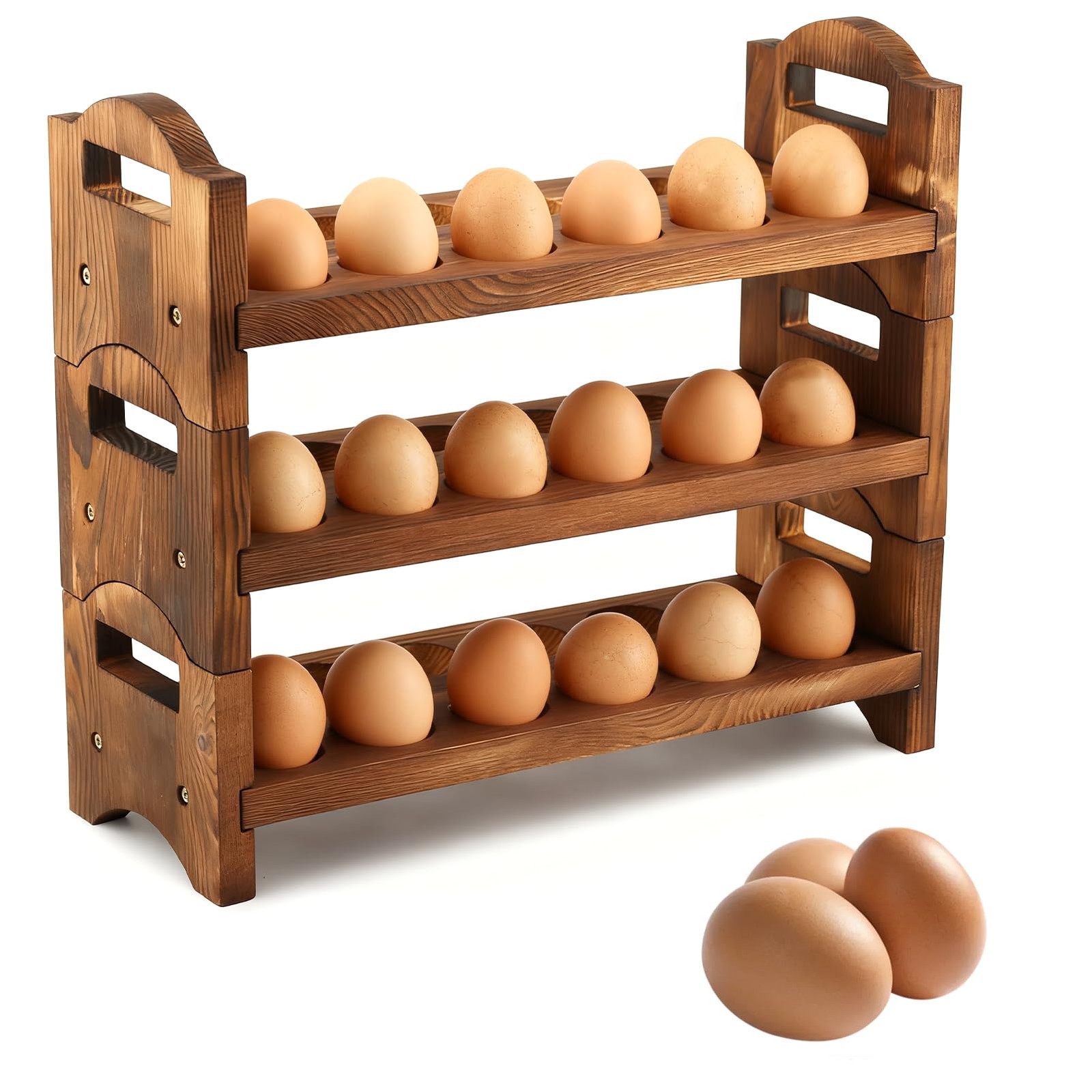 3-Tier Wooden Egg Holder Countertop Storage 36-Hole Stackable Rack Fresh