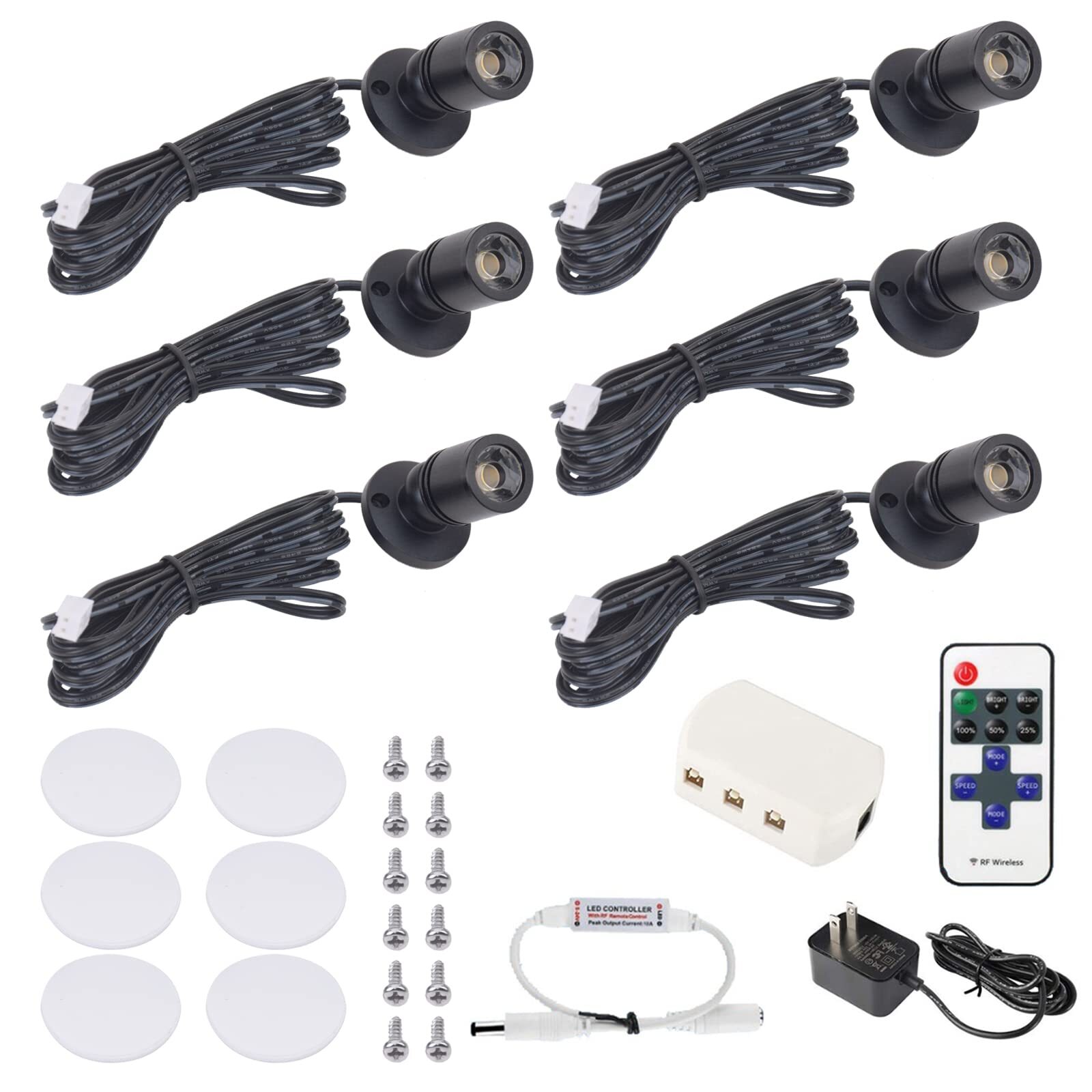 6pcs LED Mini Spot Light 3000K Spotlights with IR Dimmer Art Picture Lights C...