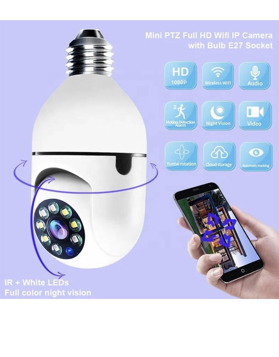 Light Socket Panorama Camera 1080P HD Security Camera with Motion Detection