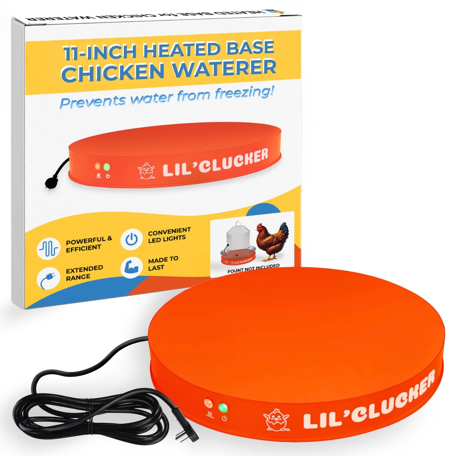 LilClucker Heated Base for Chicken Waterer – Automatic Metal Freeze Proof Hea...