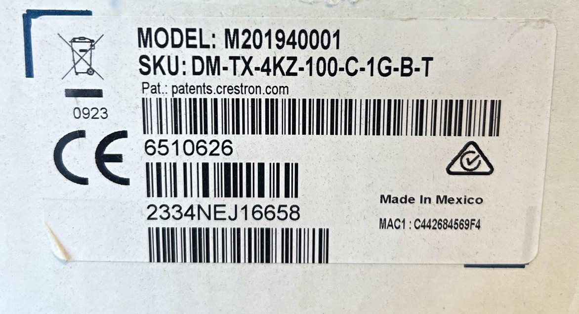 Crestron Model: M201940001 Wall Plate Transmitter