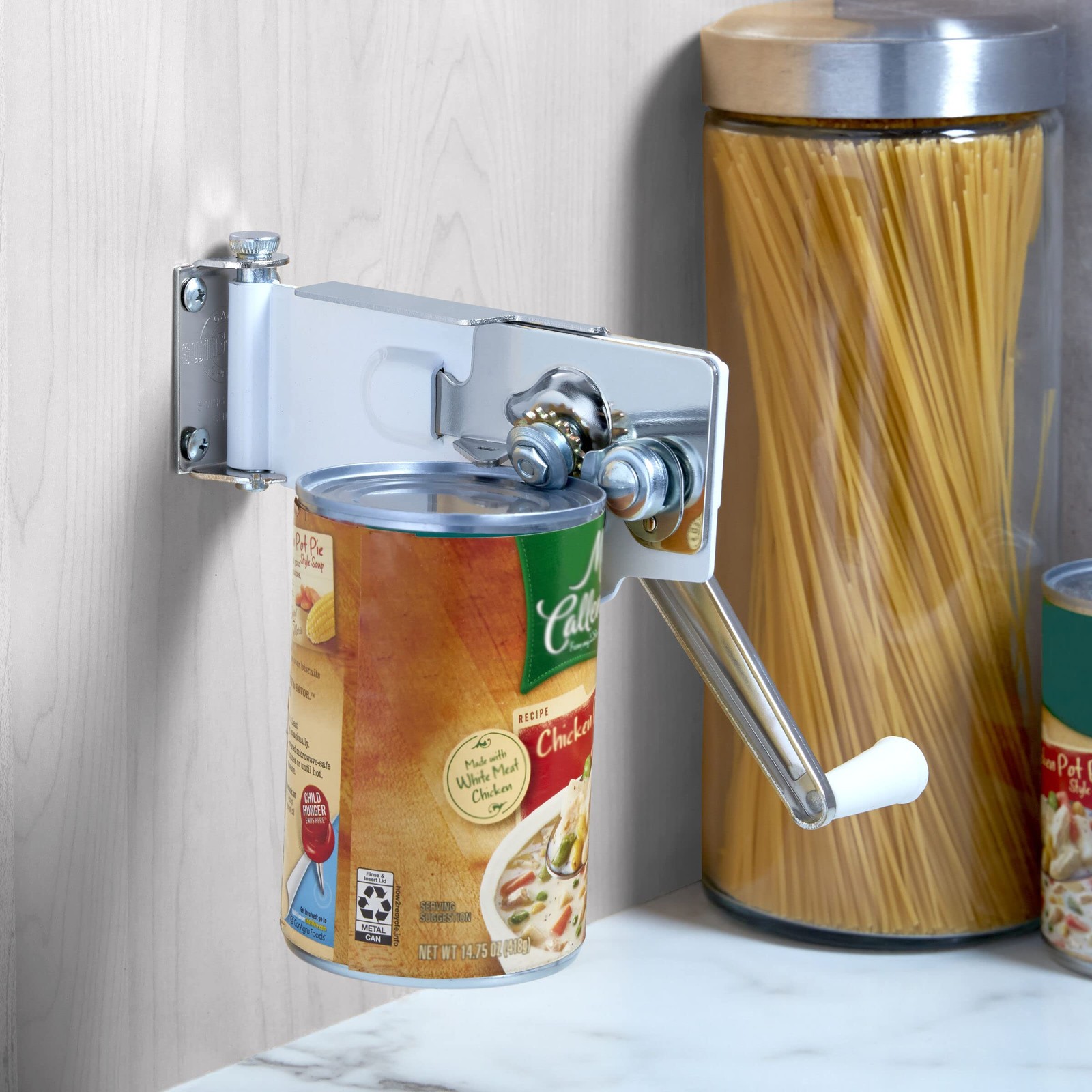 Wall Mount Can Opener with Magnet, 1-Pack, White -