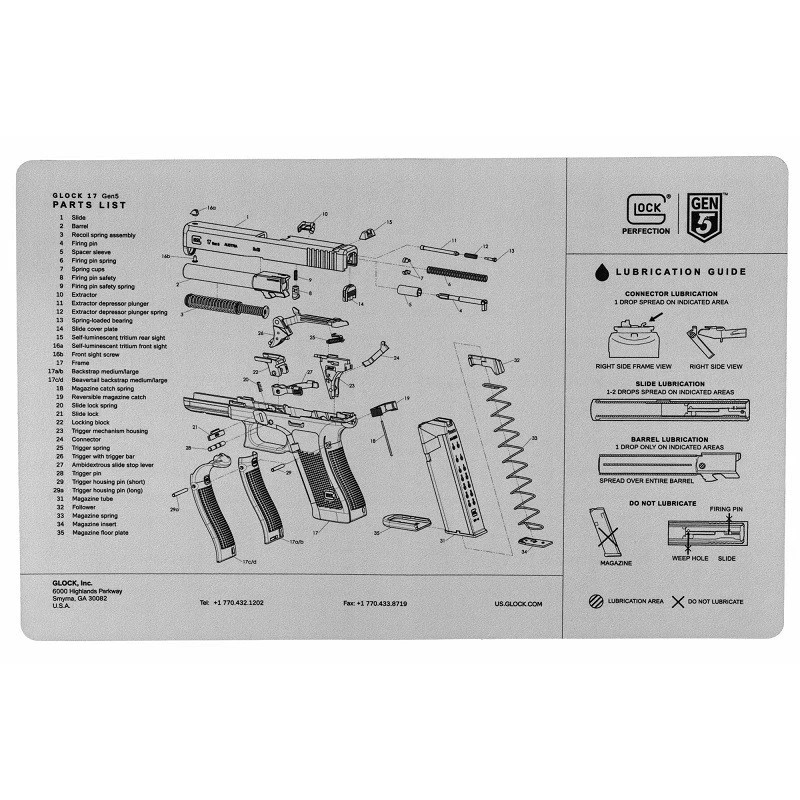 Glock GEN 5 BENCH MAT 11"x17" Diagram Parts List AS10064 FAST SHIP