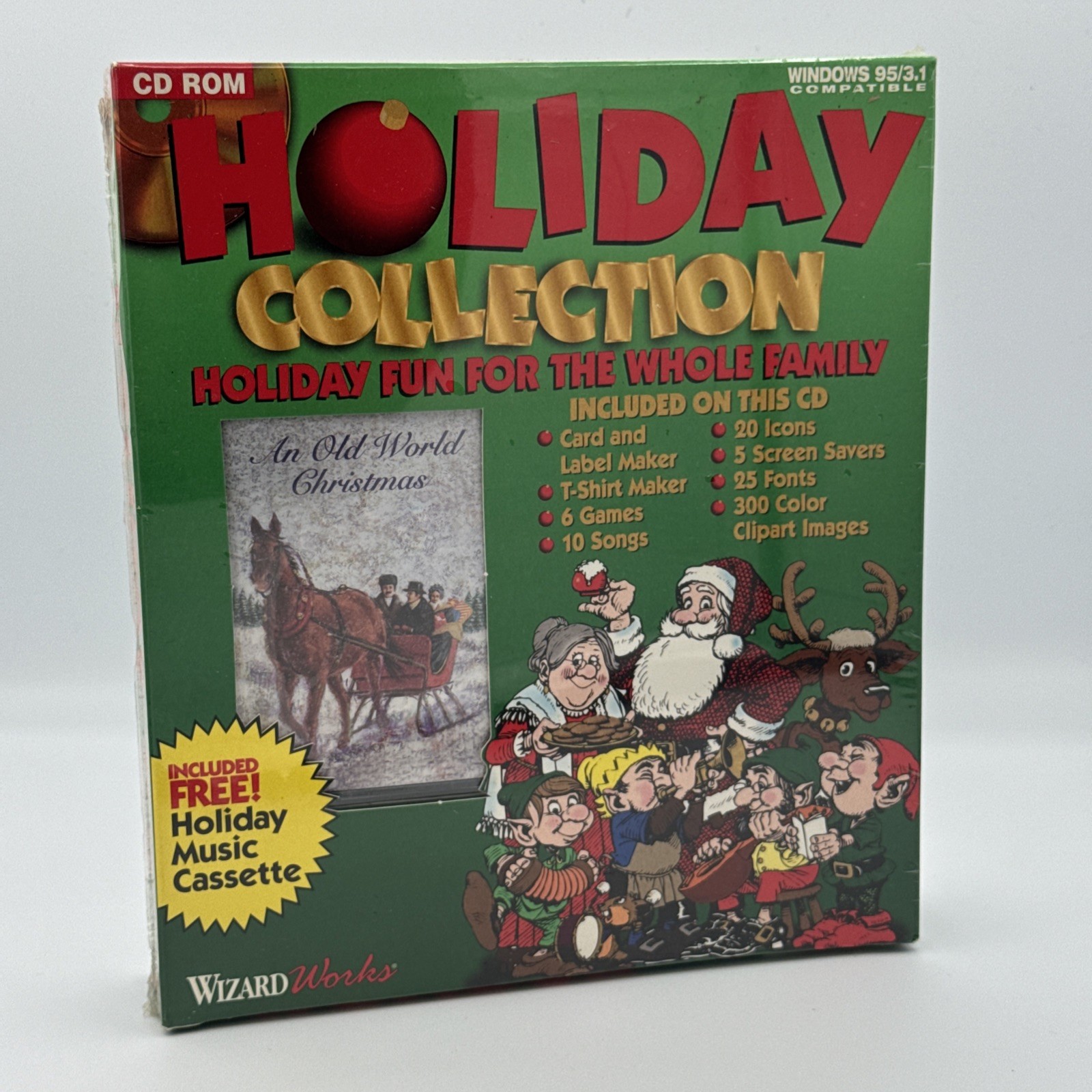 New 1990s Holiday collection CD Rom Wizard Works Holiday Music Cassette Windows
