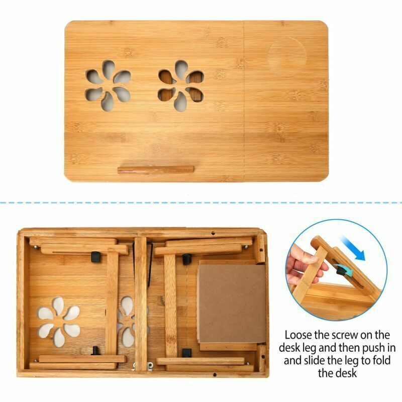 Adjustable Bamboo Laptop Folding Lap Desk Notebook Bed Tray Table Portable Stand