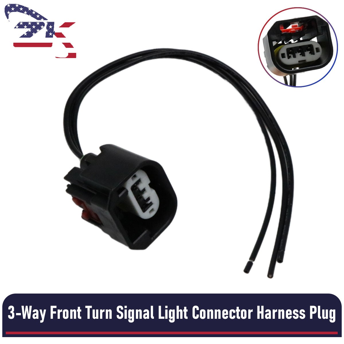 3-Pin Front Turn Signal Light Connector Pigtail Fits For Jeep Patriot 2009-2017