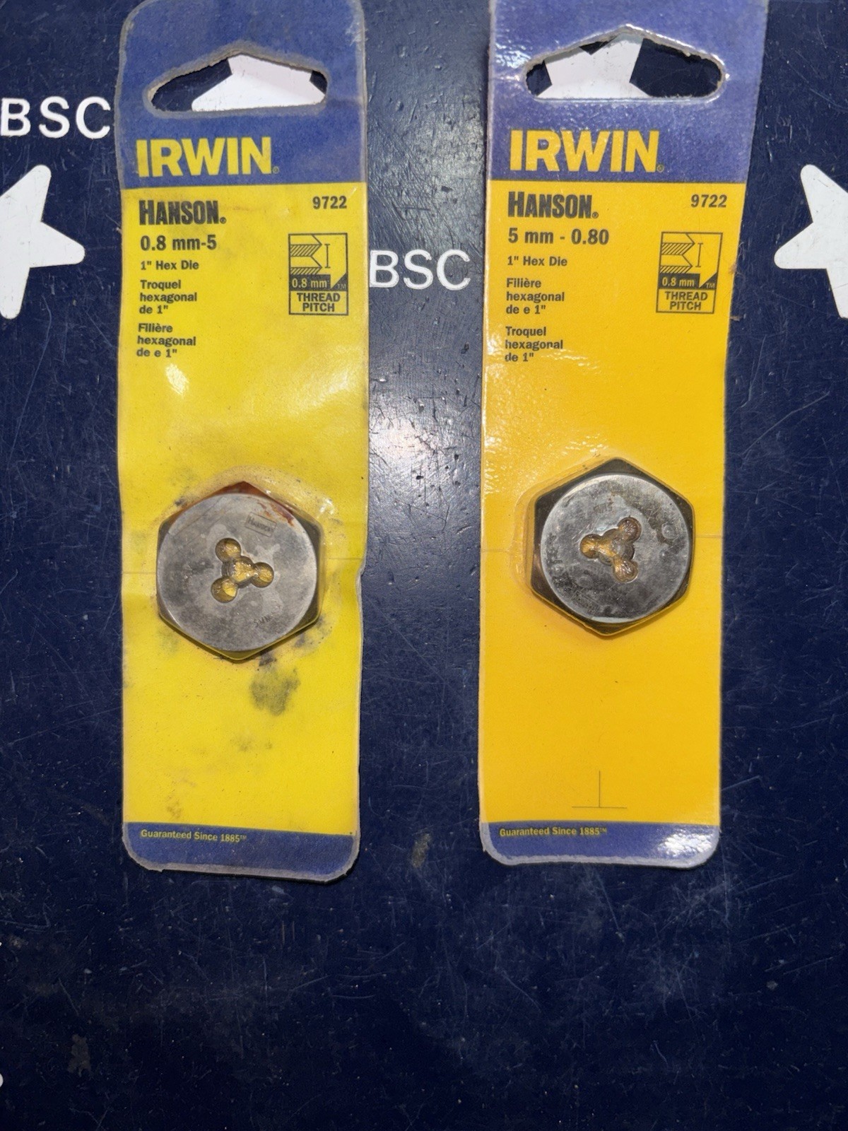 (2) Irwin Hanson 5mm - 0.80 Hex Die M5x0.80   9722  2P12455     TWO PACKS