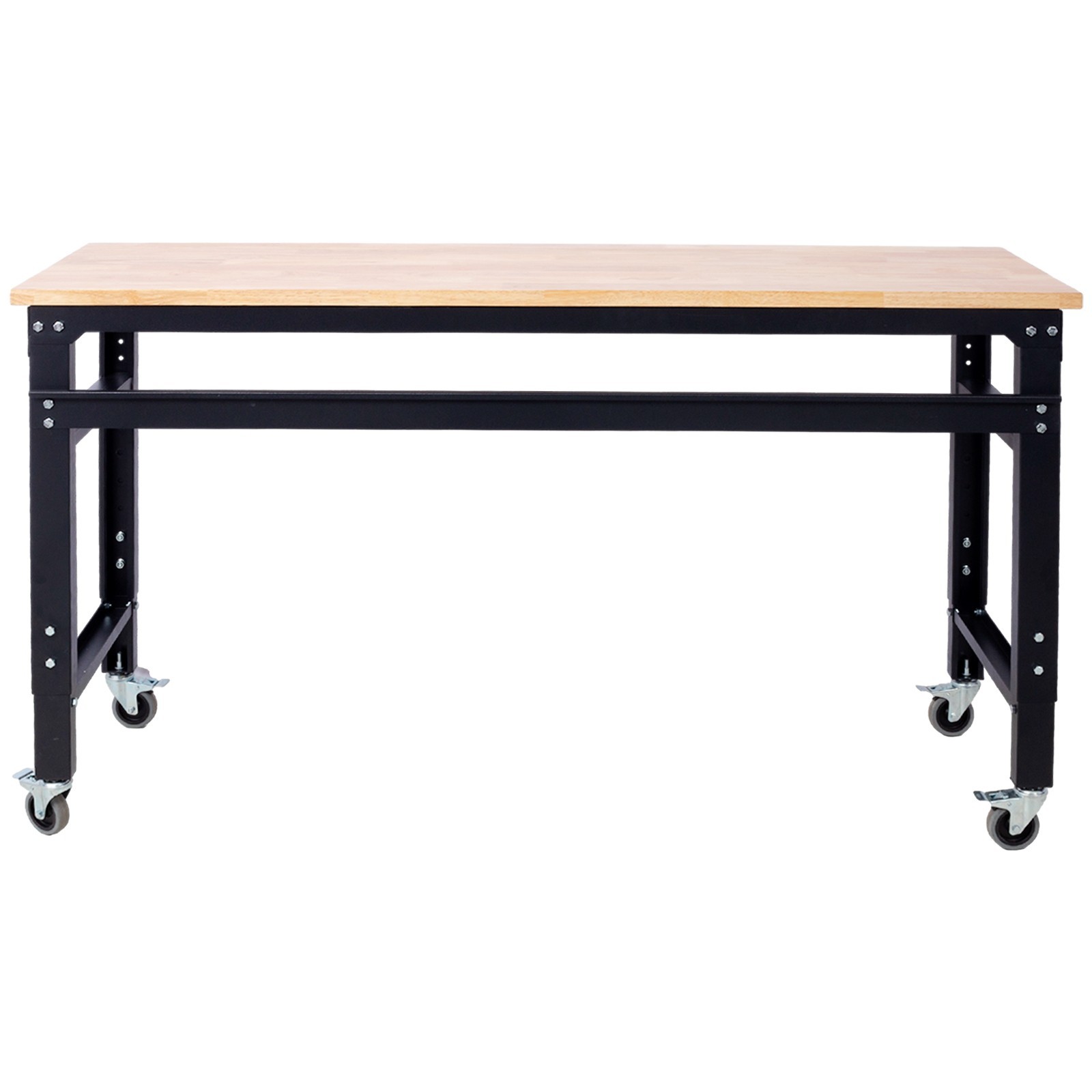 Adjustable Height 60" Rolling Workbench Metal Rubberwood Top
