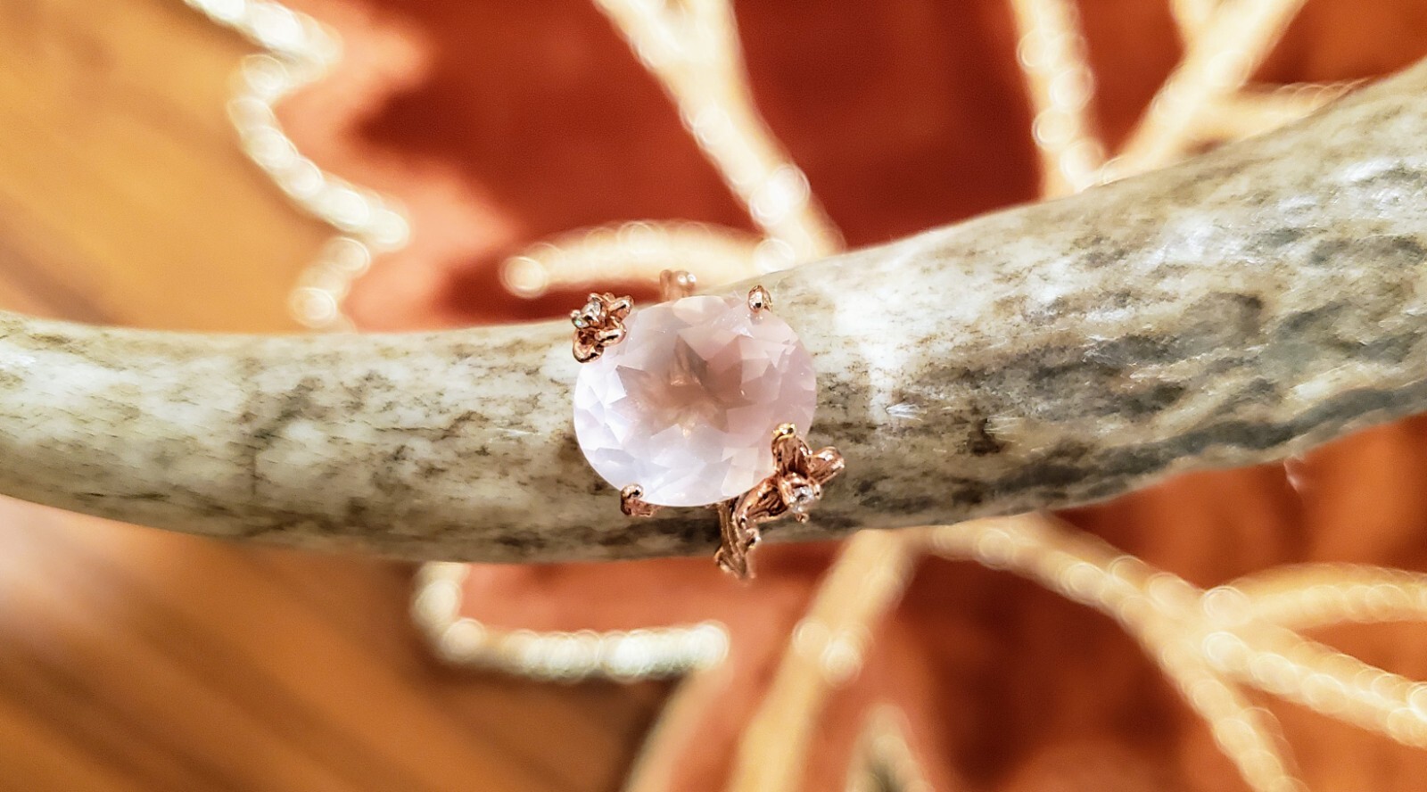 Unique Handcrafted Pink Moonstone Ring with Tiny Diamonds