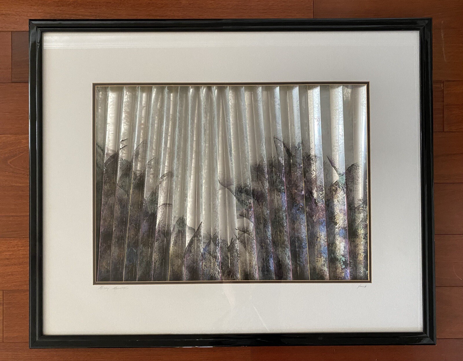 LARGE Original Unique Mixed Media “MISTY MOUNTAIN” Framed, Matted, Signed