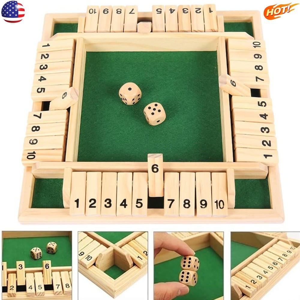 Wooden Dice Board Game Shut The Box for 4 Players Flaps & Dices Game Parent-chi