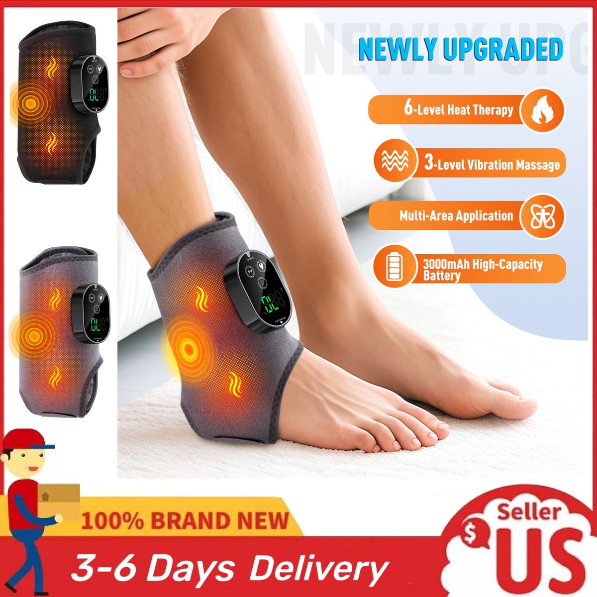 4-in-1 Electric Foot Ankle Massager Brace Pain Relief Heating Vibration Therapy