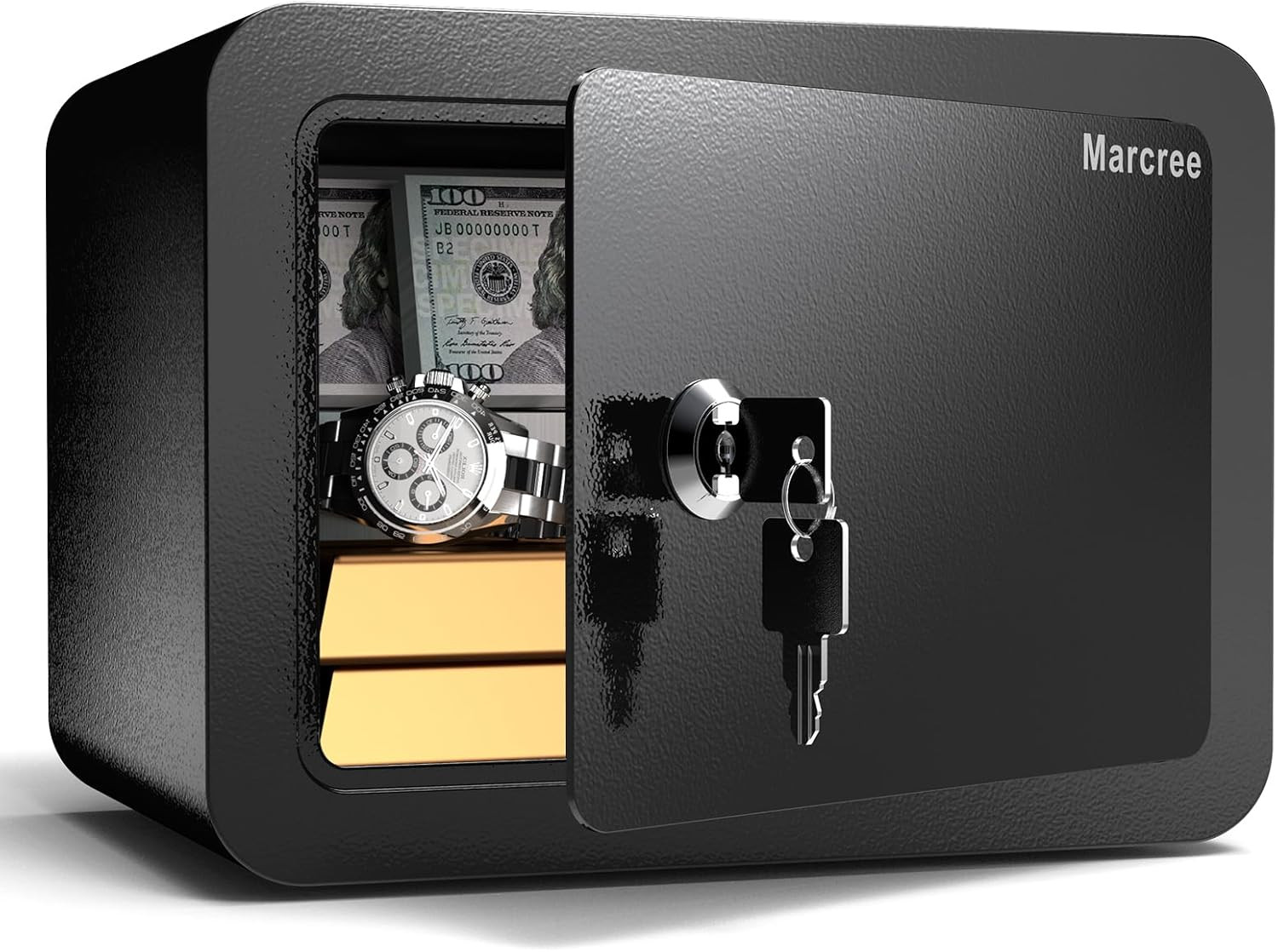 Mini Safe Box with Key Lock, 6.69x9.06x6.69in, Black