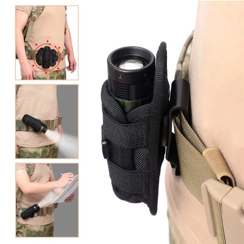 Tactical Hunting Molle Nylon Flashlight Pouch 360 Degrees Rotatable Outdoor Flas