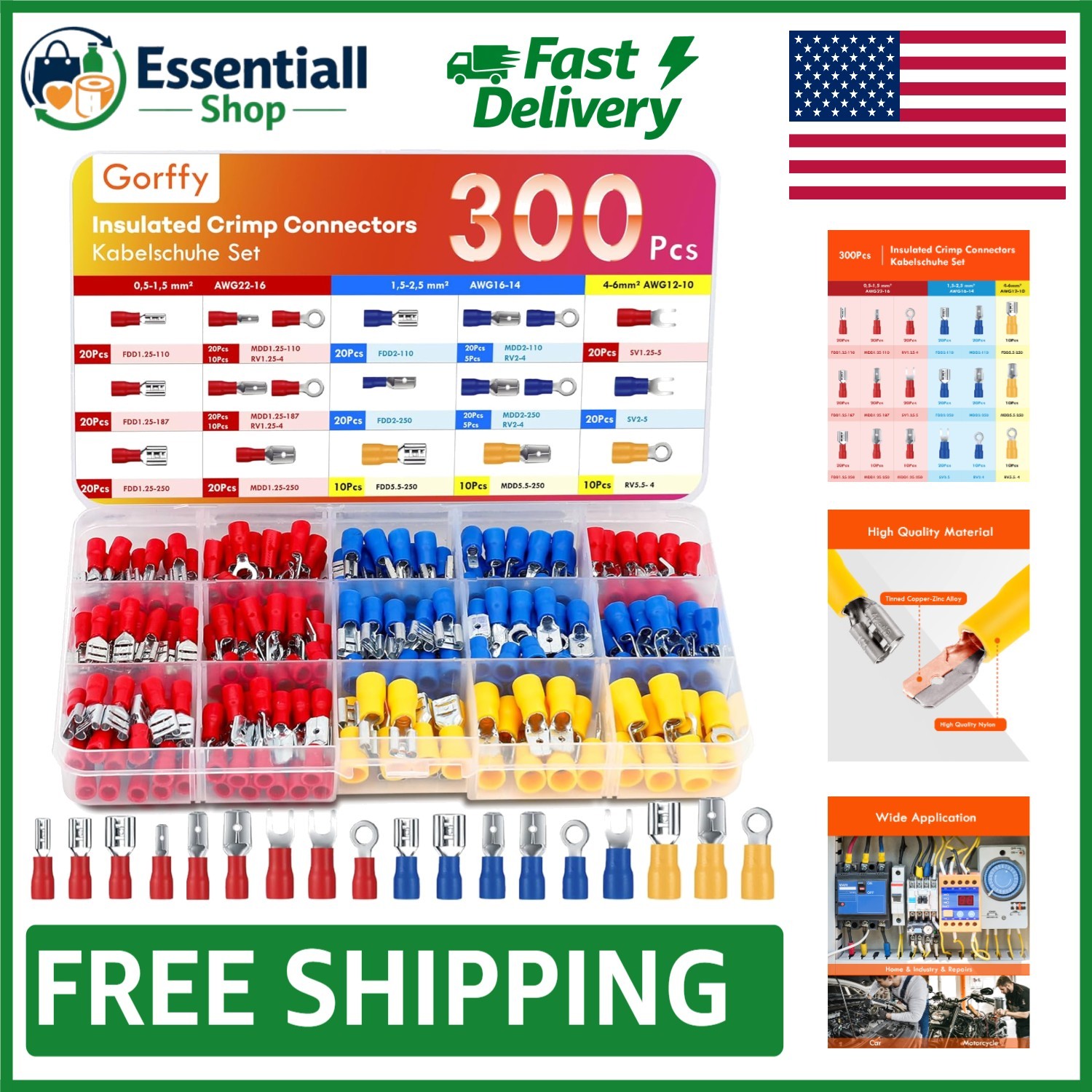 Versatile Electrical Connector Kit: 17 Types Spade, Ring & Fork Connectors
