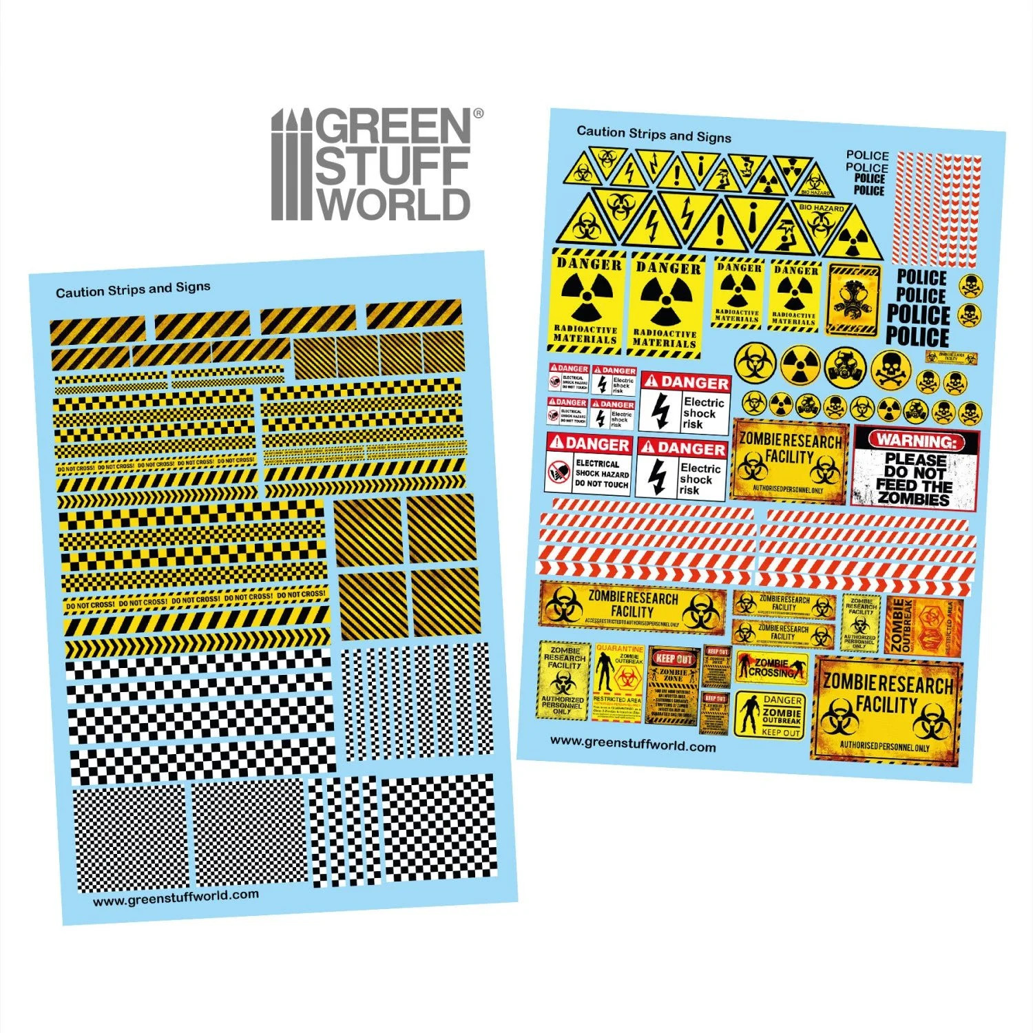 Green Stuff World Waterslide Decals - Caution Strips and Signs - Wargaming