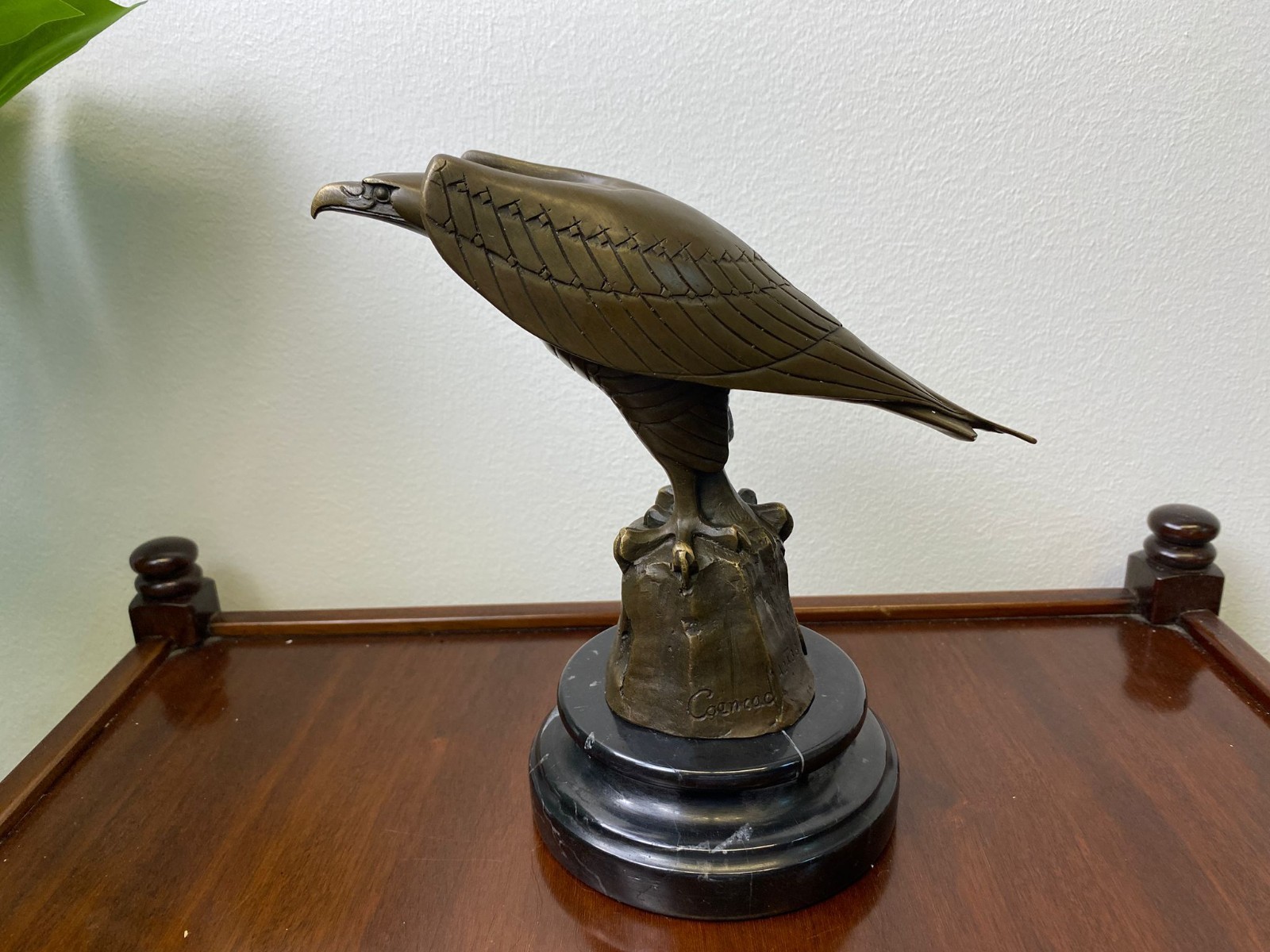 Bronze Sculpture Eagle Art Deco on Black Marble Base After Coenraad