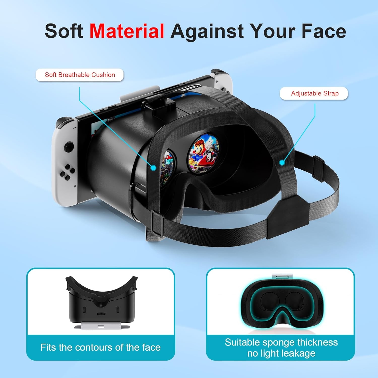 VR Headset for Nintendo Switch OLED Adjustable Lens HD Lightweight EVA Lycra