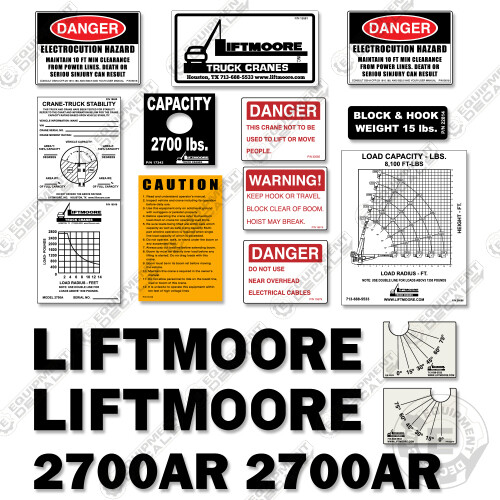 Fits Liftmoore 2700AR Decal Kit Crane Arm Replacement Stickers ( 7-Year Vinyl )