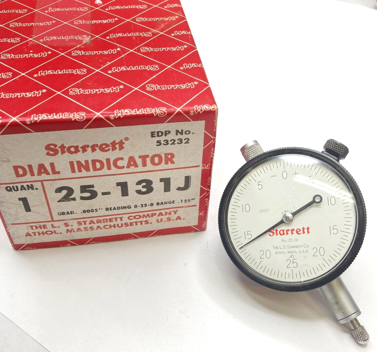 STARRETT 25-131J Dial Indicator Jeweled .0005" Grad .125" Range – with Box - USA