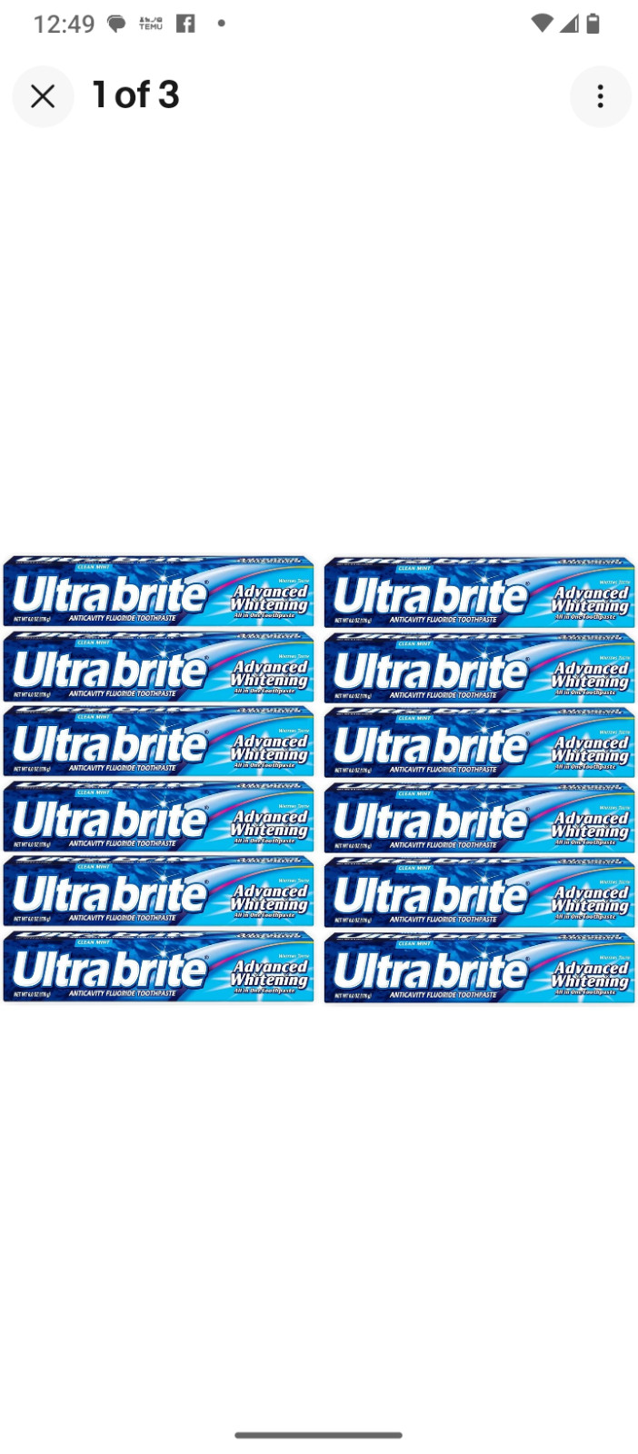 Ultra brite Advanced Whitening Toothpaste Clean Mint 6oz (Pack of 3) Sealed NEW