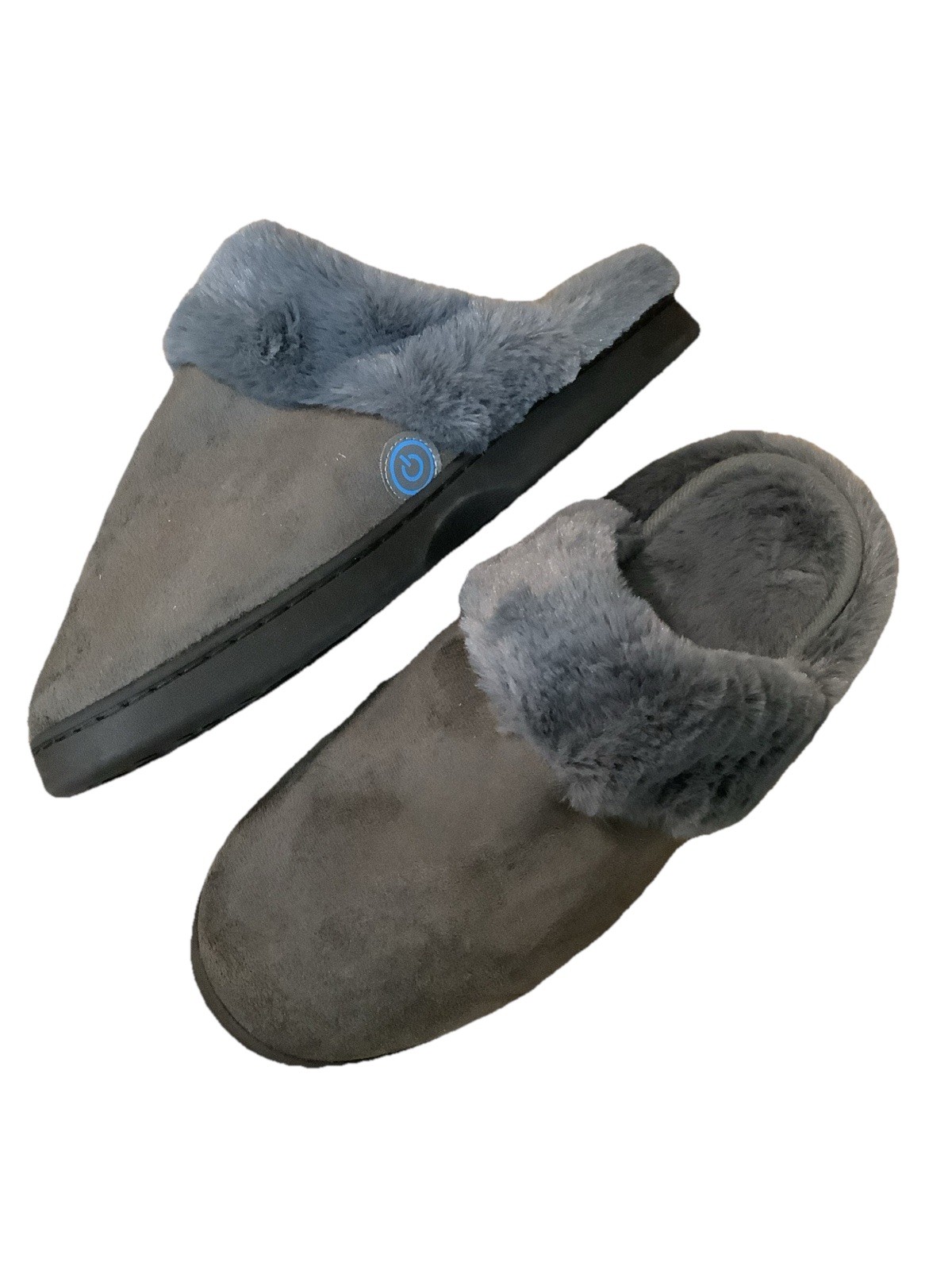 Grey Women’s Size 7/8 Massaging Slippers With Fur Trim . New Without Tags