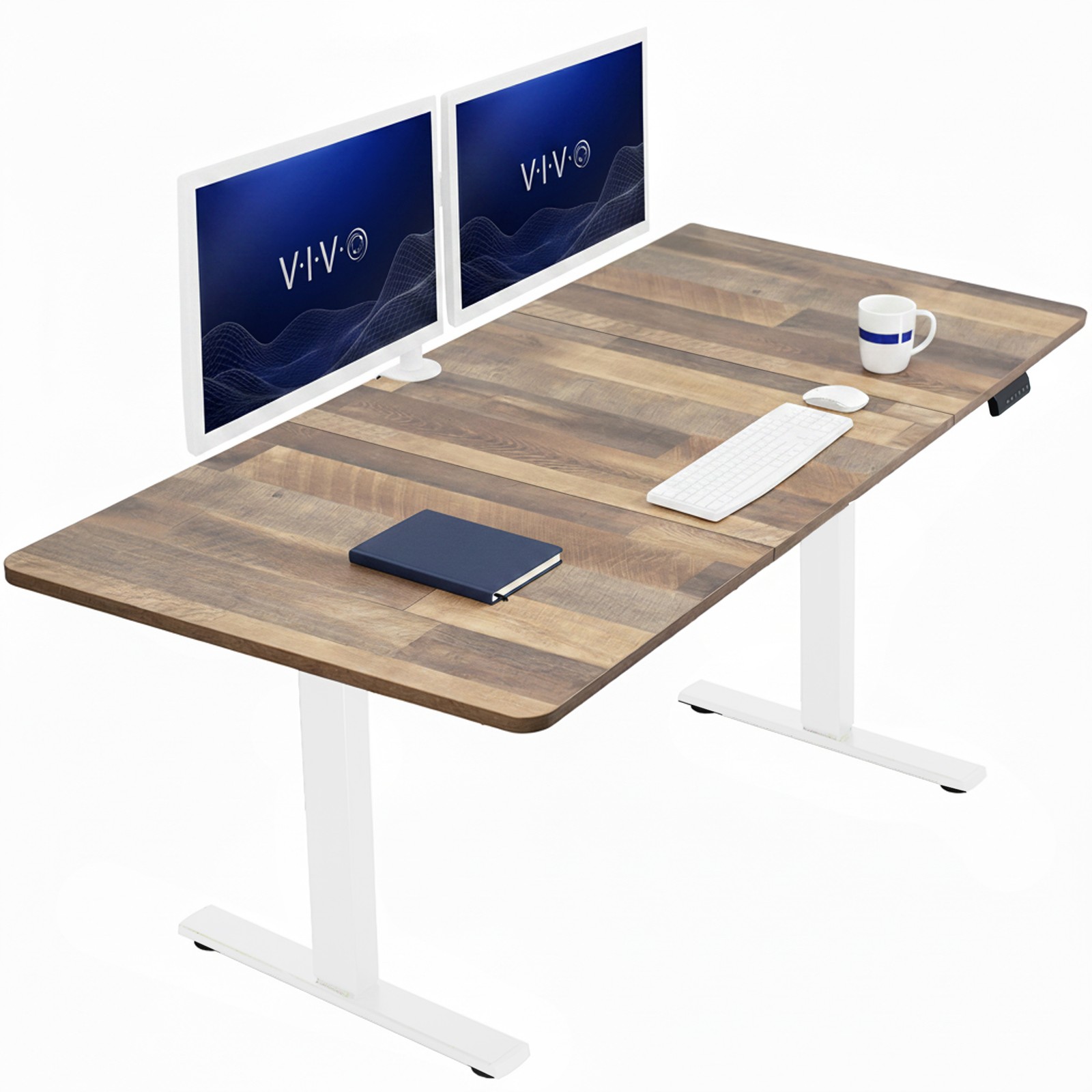 VIVO Electric 71” x 36” Stand Up Desk, Reclaimed Wood Table Top, White Frame