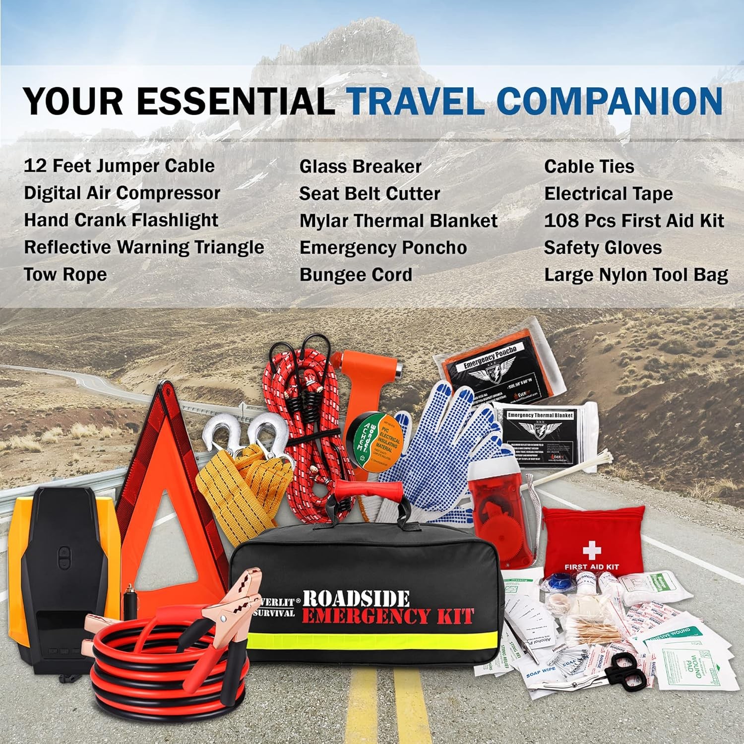 Kit Emergencia Auto Carretera Compresor Arranque Cable