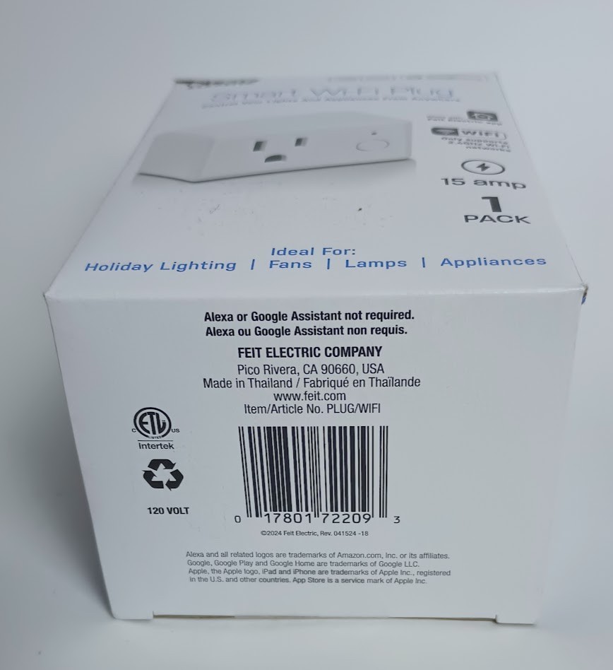 FEIT Electric Smart Wi-Fi Plug Alexa / Google Compatible 15 Amp New Sealed