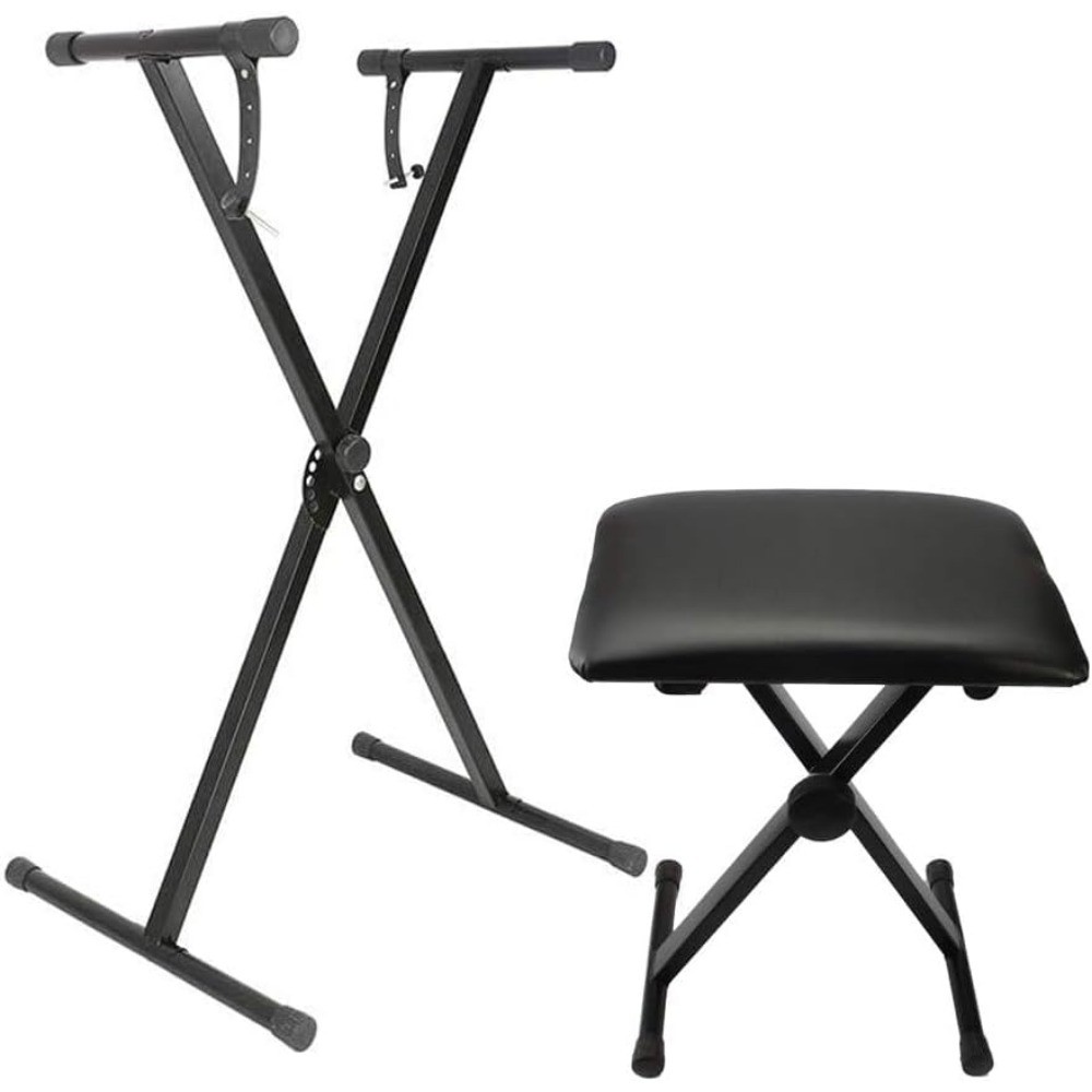 Ktaxon Single X Keyboard Stand With Stool Set, Adjustable 7 Height With Straps