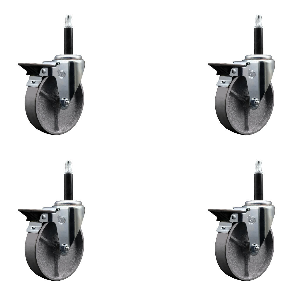 5 Inch Semi Steel Swivel 3/4 Inch Expanding Stem Caster Set with Brake SCC