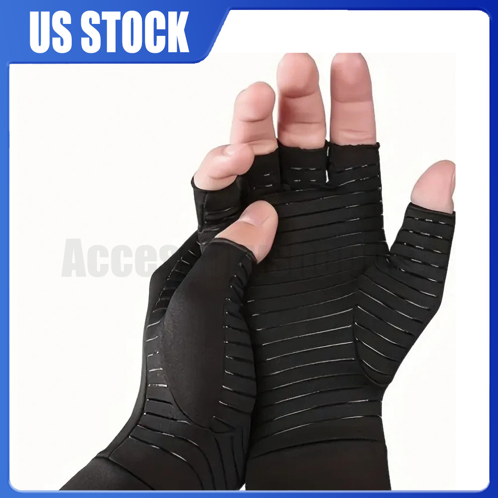 New Black Copper Arthritis Compression Glove Hand Support Pain Relief Joint Self
