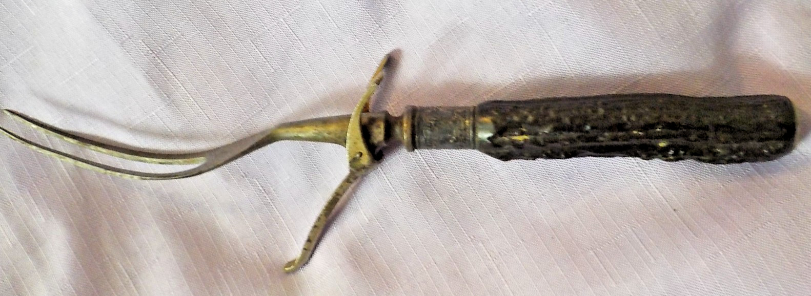 Vtg Carving Fork Stag Antler Horn Handle w/ Stand 10.5"