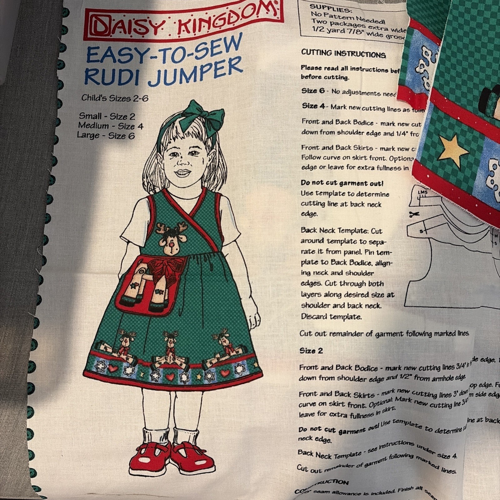 Daisy Kingdom Easy To Sew Rudi Jumper Dress Child's Size 2-6 cut Panel 1998
