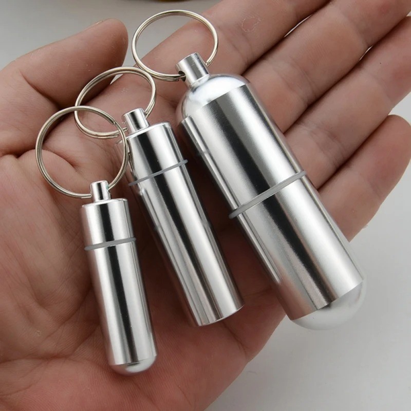 Waterproof Aluminum Pill Box Keychain Portable Medicine Capsule Container