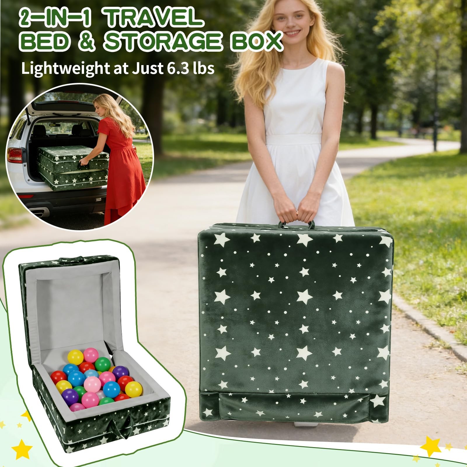 Portable Travel Bed – Foldable Floor Bed for Toddlers 3-6 with 3.54" Soft Foa...