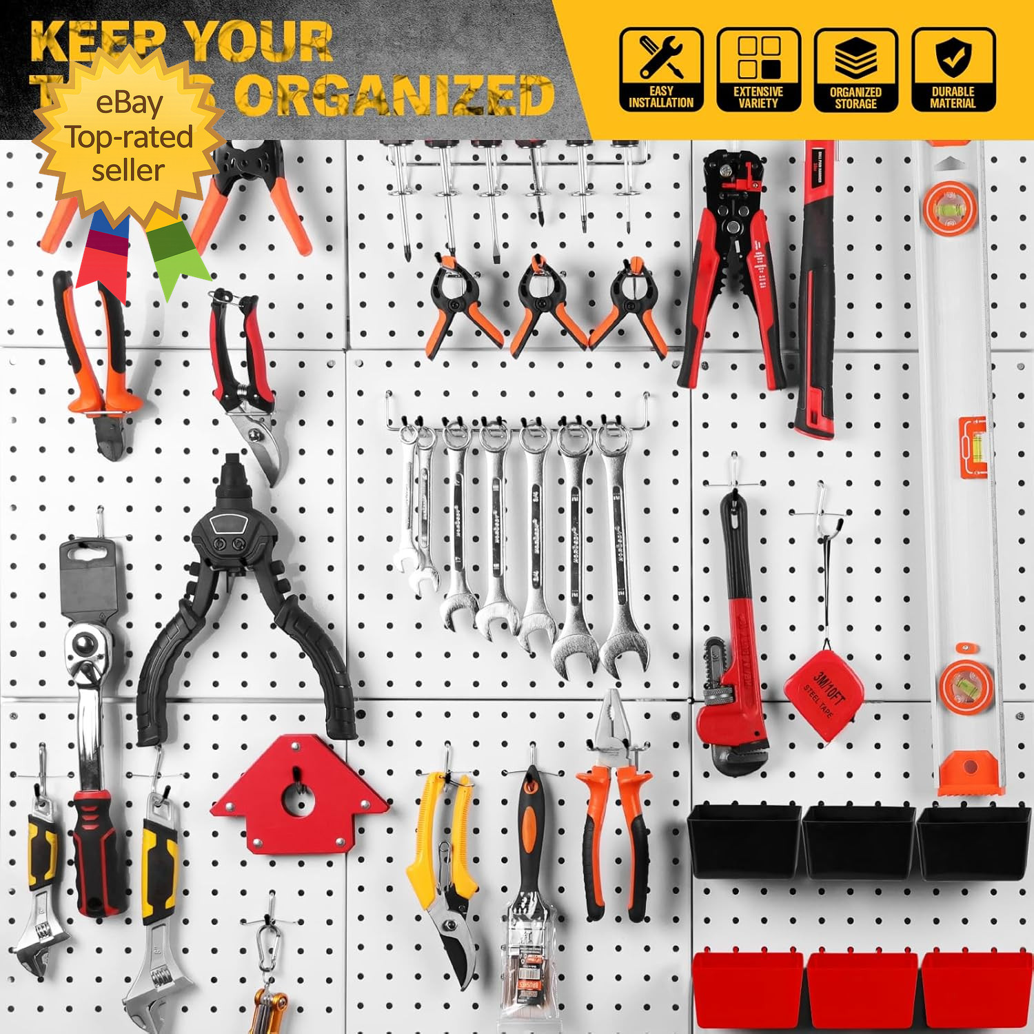 297 Piece Pegboard Hooks Kit, Peg Board Organizer Accessories with Bins for Orga