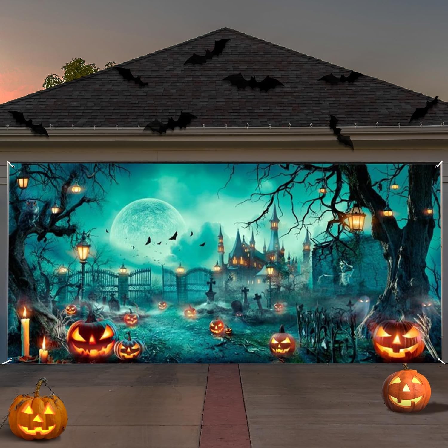 ChloropLastid Halloween Garage Door Decorations Background Hanging Backdrop