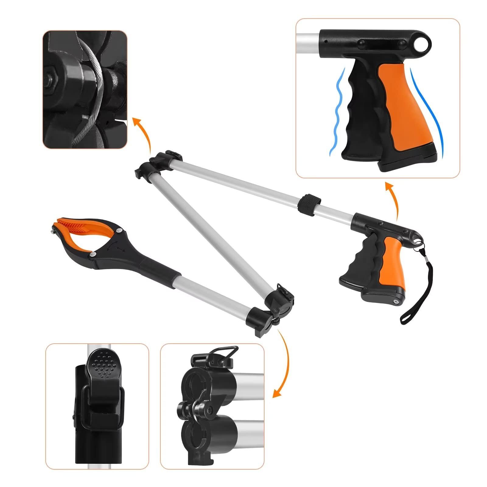 43" Extra Long Grabber Tool Foldable Grabbers for Elderly Grab It Reaching To...