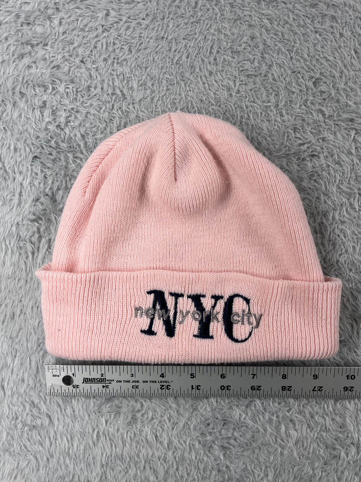 New York City Beanie Toque Womens One Size Pink Embroidered 100% Acrylic Skate