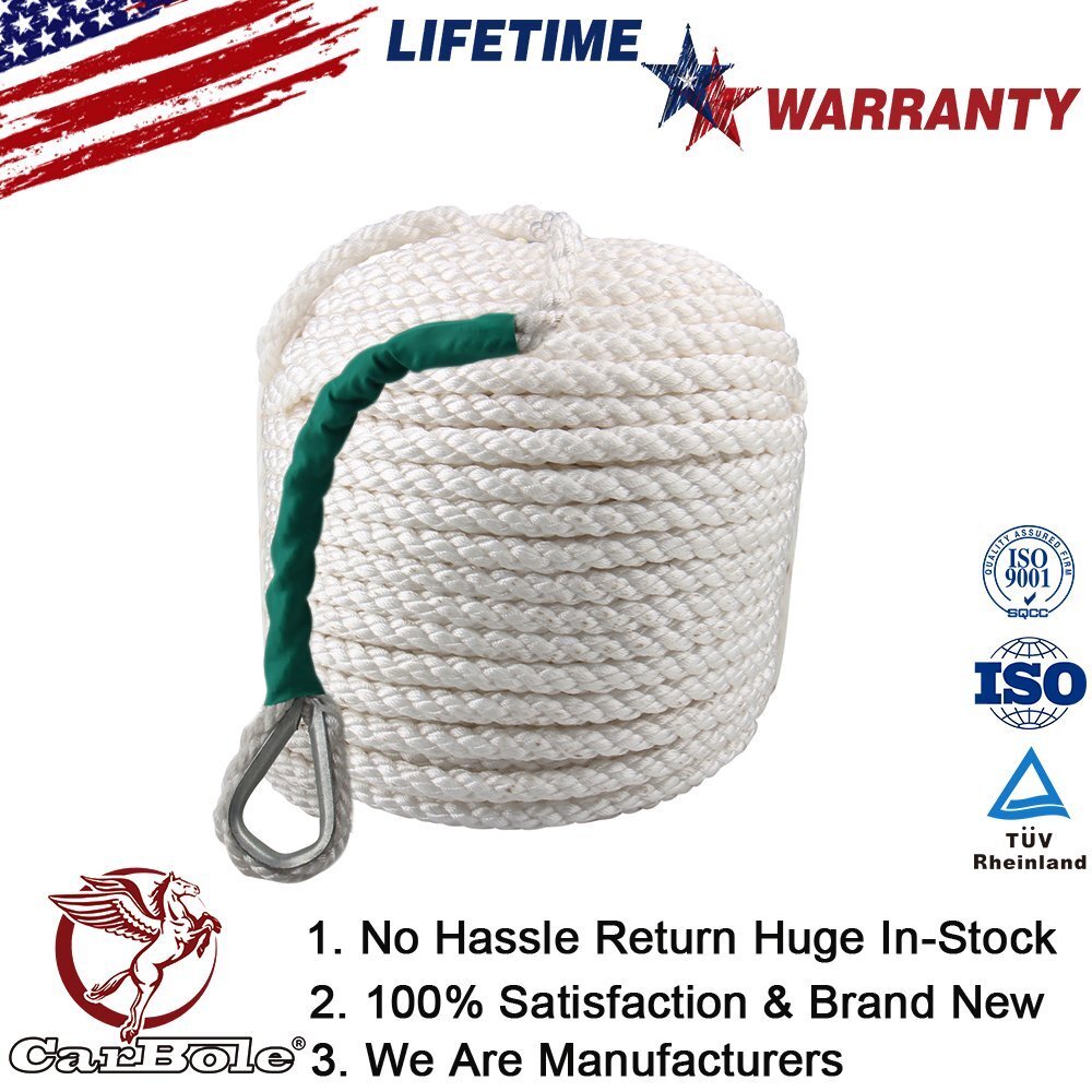 1/2" 100'Boat Rope Polypropylene Docking Rope Three Strand Anchor Line W/Thimble
