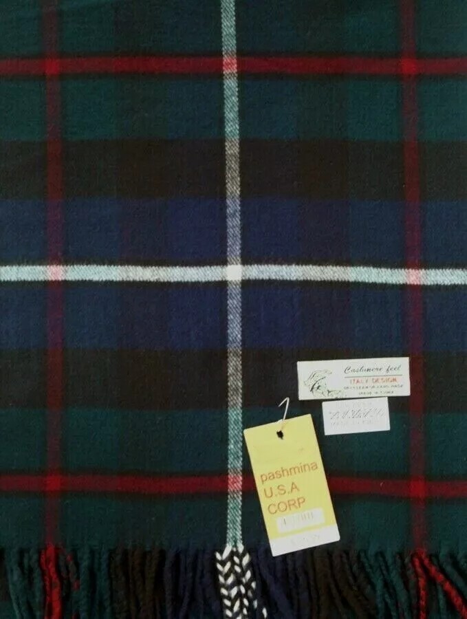Men's Winter Warm Scarf Check Plaid Black Green Red Soft Cashmere-Feel Unisex