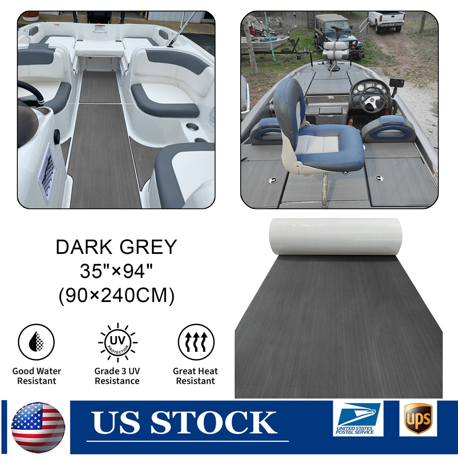 Boat Flooring Foam Marine Teak Decking Sheet 35"×94" Dark Grey Carpet Non-Slip