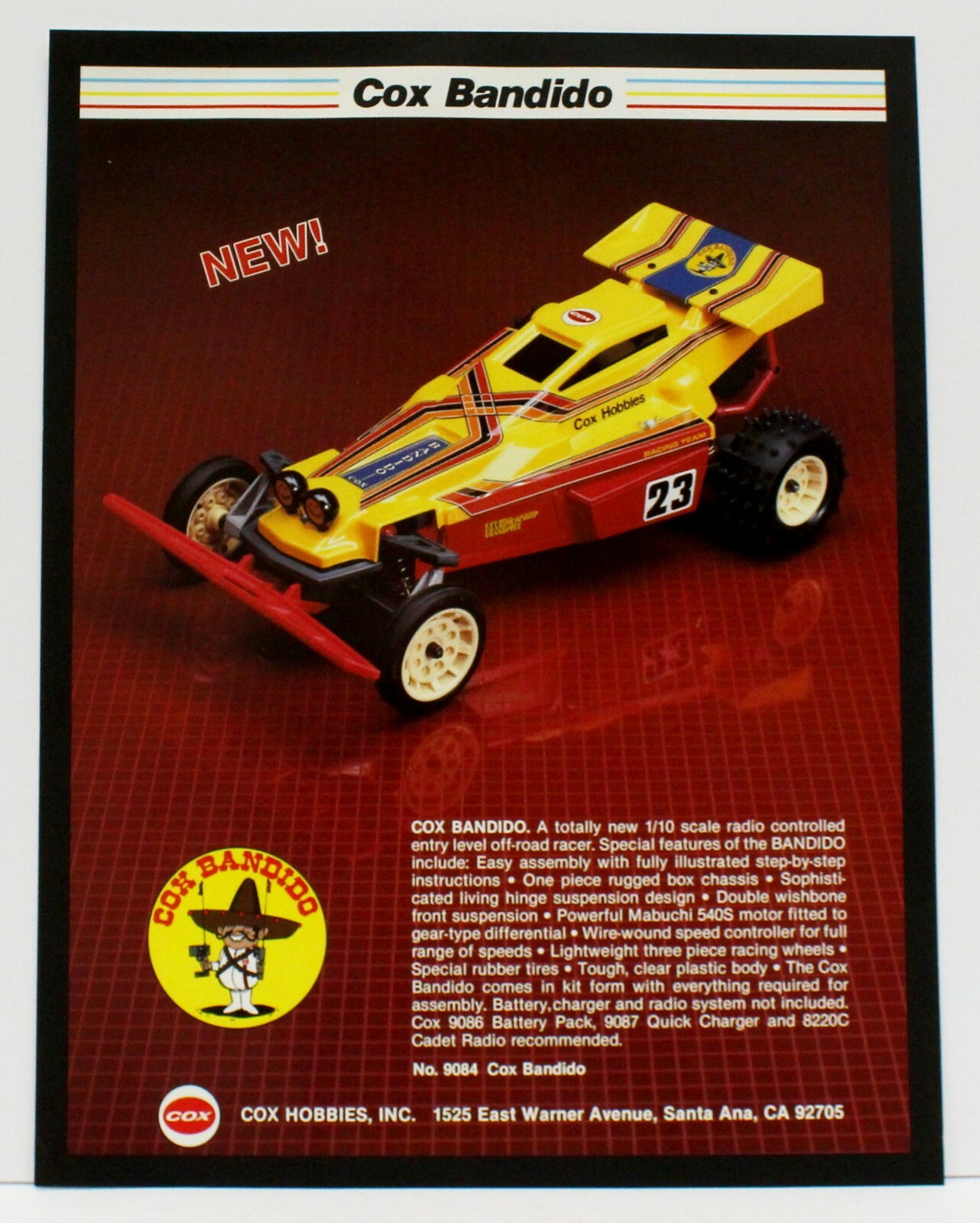Cox Bandido RC 1:10 Buggy Original 1 sheet advertising flyer 1986 Mint BOGO