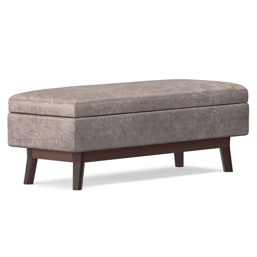 Bowery Hill 48" Faux Leather Storage Ottoman in Distressed Gray Taupe
