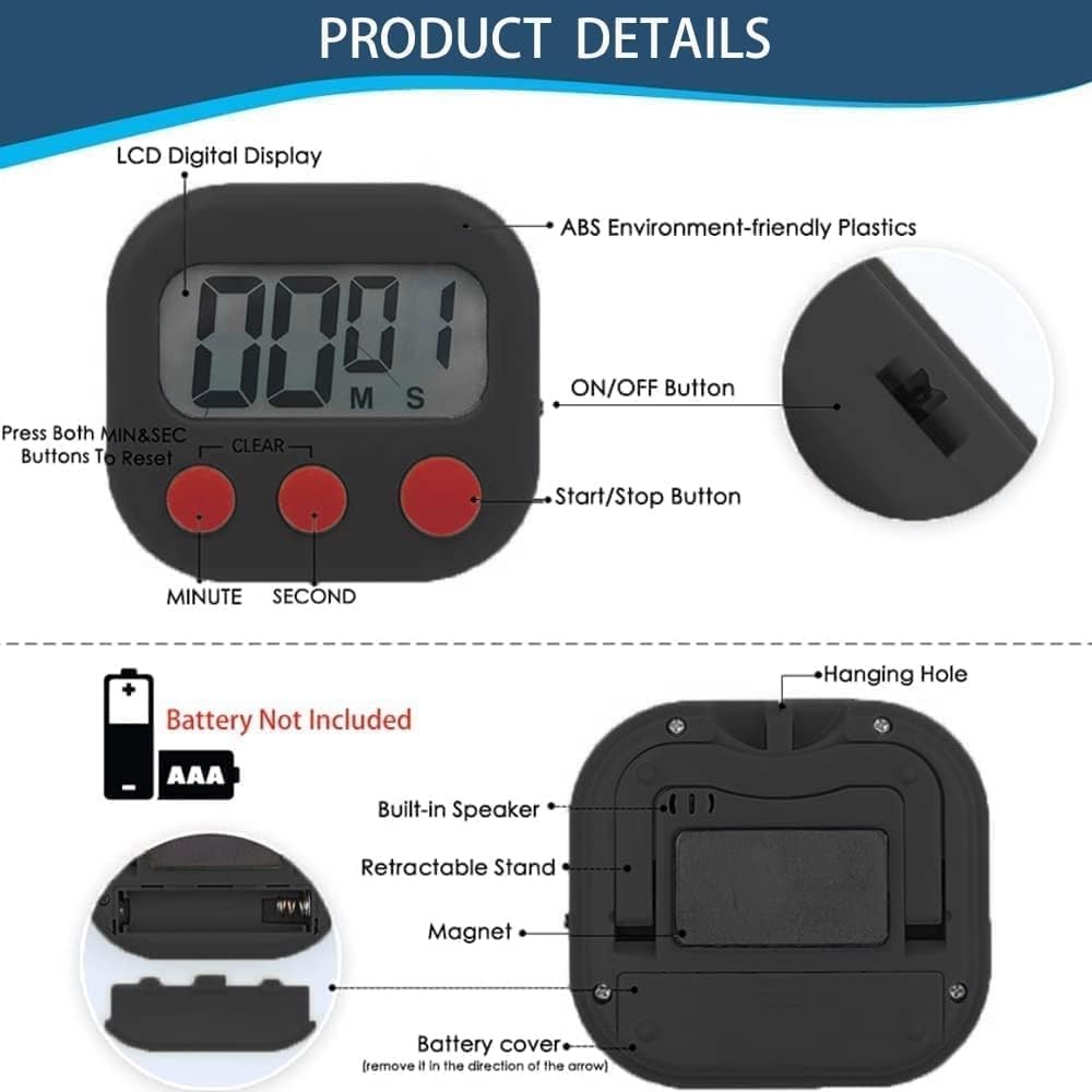Kitchen Timer, Digital Visual Timer Magnetic Clock Stopwatch Countdown 1