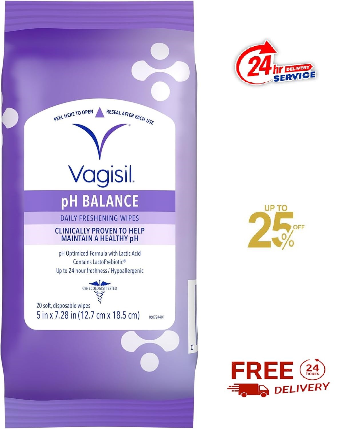 Vagisil pH Balance Daily Freshening Wipes for Feminine Hygiene in Resealable