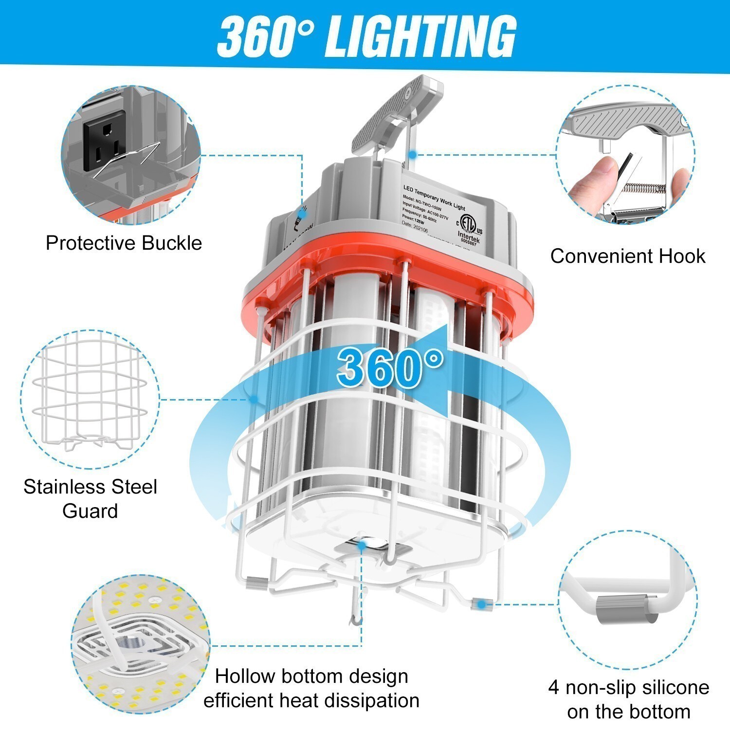 150W LED Construction Temporary Work Light 5000K Outdoor Indoor Linkable Lights